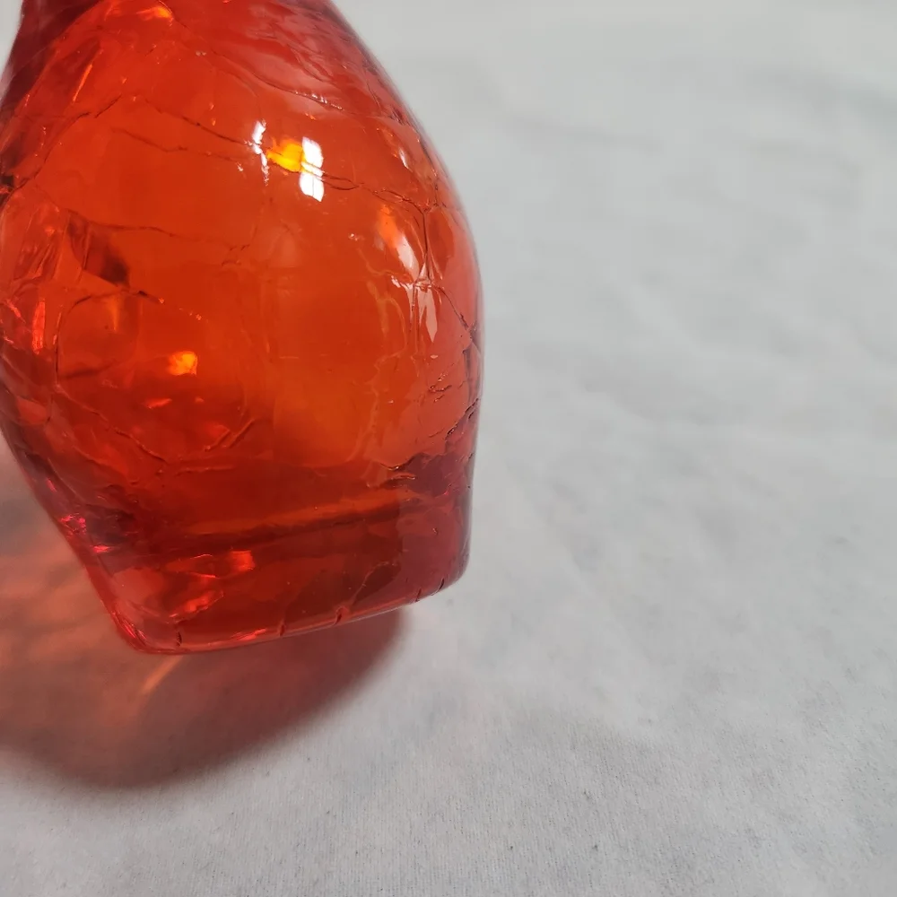 Vintage Red Orange Crackle Blown Art Glass Creamer